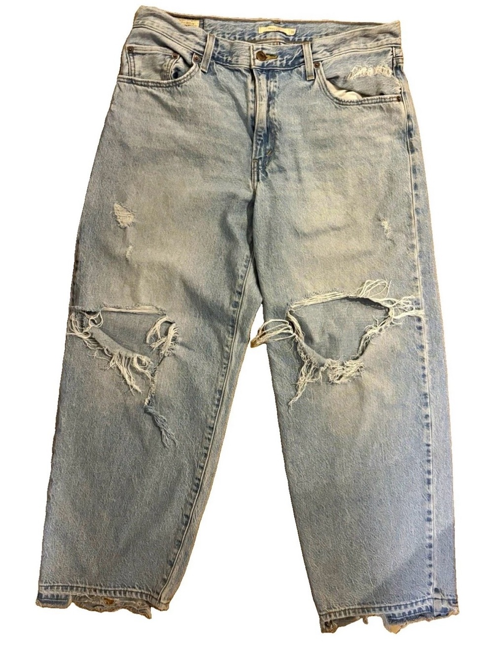 Levi’s Premium Baggy Dad Jeans Women’s 31 Light Wash Distressed Ripped Y2K